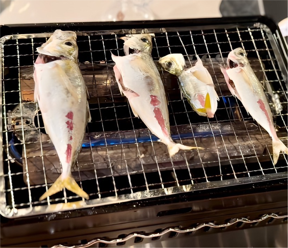 網で焼く魚